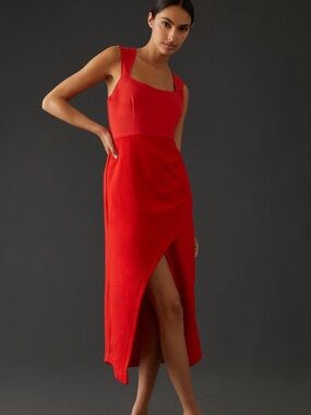 Anthropologie Maeve square neck Red Sleeveless Midi Dress sz 14